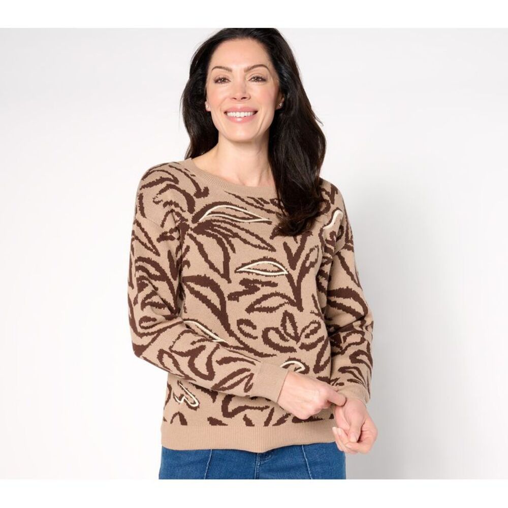 Women Control Women's Top Sweater Sz XL Jacquard Brown A674270